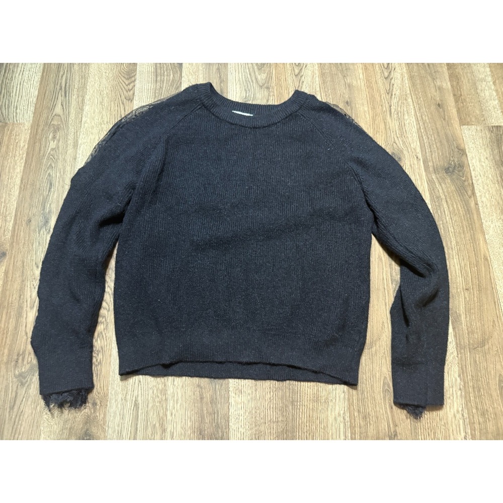 Exlura Sweater Women's Size Large Black Crewneck Pullover Lace Shoulders